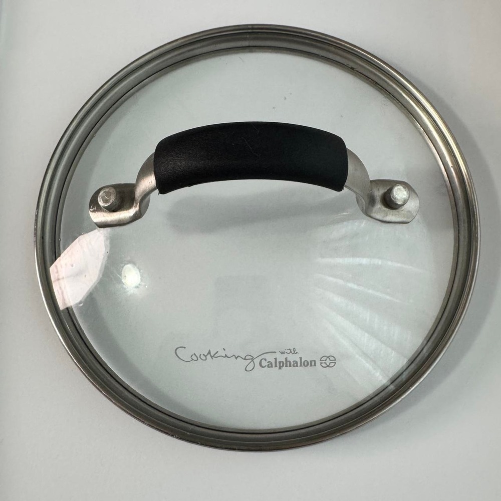 Cooking with Calphalon 6" Clear Glass Replacement Lid Black Grip Handle Kitchen